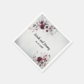 深いブルガンディシルバーグレイ水彩フローラ スタンダードカクテルナプキン (角)