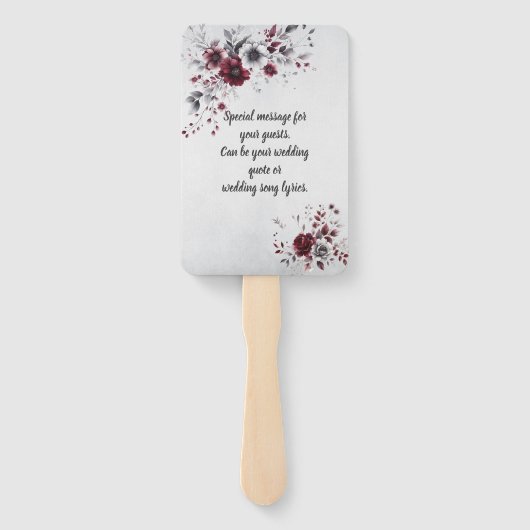 深いブルガンディシルバーグレイ水彩フローラ ハンドファン (裏面)