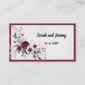 深いブルガンディシルバーグレイ水彩フローラ プレイスカード (裏面)