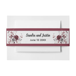 深いブルガンディシルバーグレイ水彩フローラ 招待状ベリーバンド