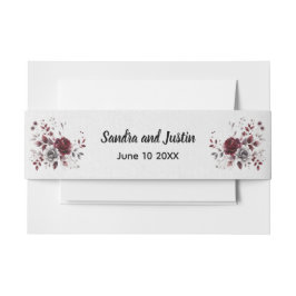 深いブルガンディシルバーグレイ水彩フローラ 招待状ベリーバンド