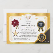 深いブルゴーニュと金ゴールドバーチャル卒業パーティー 招待状 (正面)