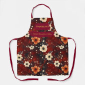 深いブルゴーニュのクリスマスエプロンとクリームフラワー エプロン (正面)