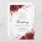 深いブルゴーニュフローラアーチウェ結婚イ 招待状 (正面/裏面)