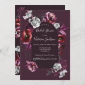 深いブルゴーニュフローラダーク&ムーディブライダルシャワーイン 招待状 (正面/裏面)