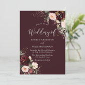 深いブルゴーニュレッドワインフローラ秋結婚秋 招待状 (スタンド正面)