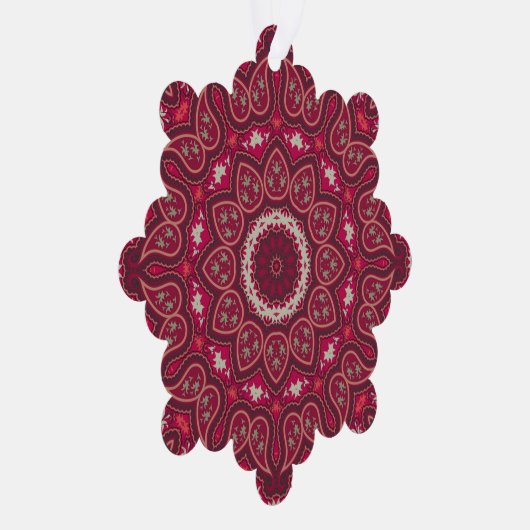 深いブルゴーニュレッド万華鏡のように千変万化するパターンクリスマス オーナメントカード (右)