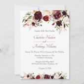 深いブルゴーニュ結婚フローラとRSVP 招待状 (正面)