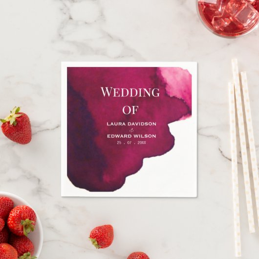 深いブルゴーニュ赤水色抽象芸術インクワインレッド スタンダードカクテルナプキン (インサイチュ)