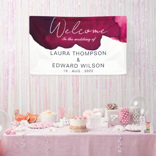 深いブルゴーニュ赤水色抽象芸術インクワインレッド 横断幕 (パーティー)