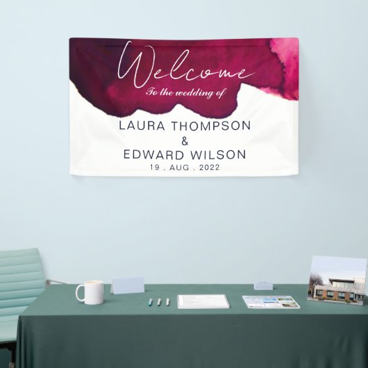 深いブルゴーニュ赤水色抽象芸術インクワインレッド 横断幕 (トレードショー)