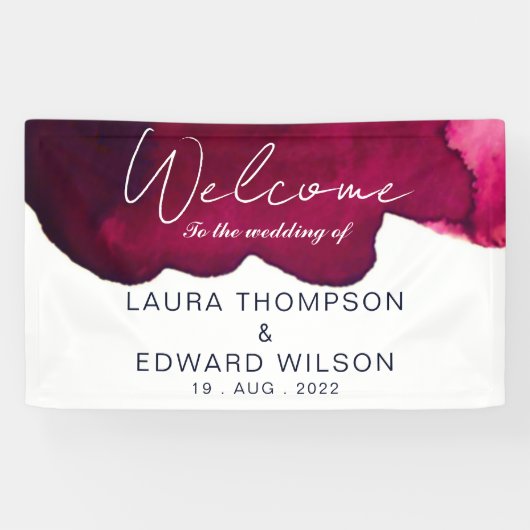 深いブルゴーニュ赤水色抽象芸術インクワインレッド 横断幕 (横)