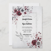 深いブルゴーニュ銀グレーウォーター色フローラ 招待状 (正面)