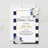深いブルーおよび金ゴールドフローラブライダルシャワー招待状 招待状 (正面)