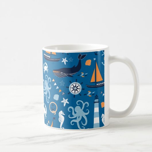 深いブルーすべて航海の コーヒーマグカップ (右)