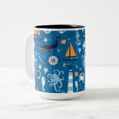 深いブルーすべて航海の ツートーンマグカップ (正面左)