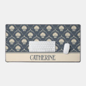 深いブルーとクリームシーシェルパタパーソナライズされたーン デスクマット (キーボード&マウス)