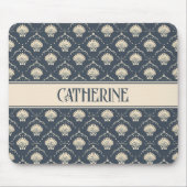 深いブルーとクリームシーシェルパタパーソナライズされたーン マウスパッド (正面)