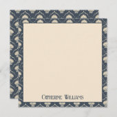 深いブルーとクリームシーシェルパターン ノートカード (正面/裏面)