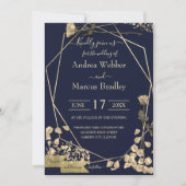深いブルーとシャンパン 招待状 (正面)