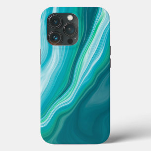 深いブルーとティール(緑がかった色)グリーン海マーブルアート iPhone 13 PROケース