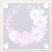 深いブルーとピンクのフローラ ガラスコースター (裏面)