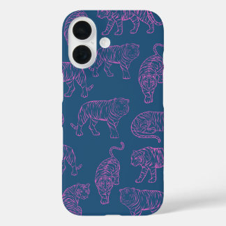 深いブルーとピンクタイガース iPhone 16ケース