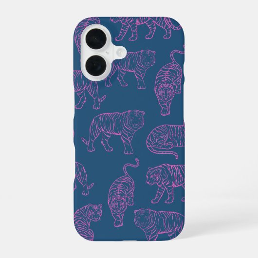 深いブルーとピンクタイガース iPhone 16ケース (裏面)