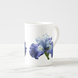 深いブルーとホワイトアイリス ボーンチャイナマグカップ