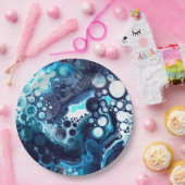 深いブルーとホワイト大理石の流体アート ペーパープレート (パーティー)