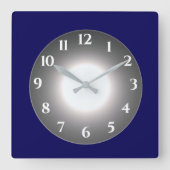 深いブルーとライトシルバーグレーセンター スクエア壁時計 (正面)