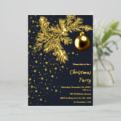 深いブルーと金ゴールドクリスマスパーティの招待状 箔シーズンカード (立ち正面)