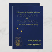 深いブルーと金ゴールドホタル結婚式招待状 招待状 (正面/裏面)