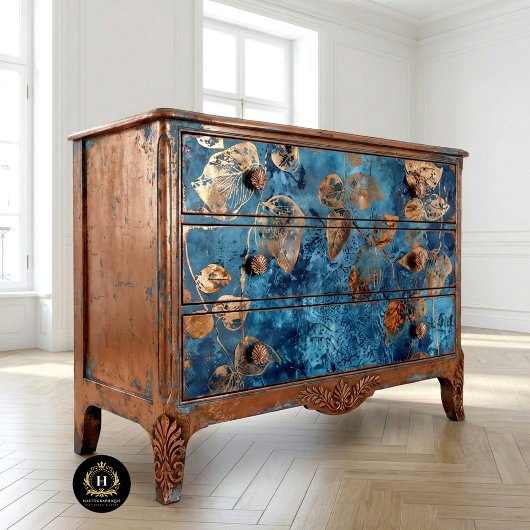 深いブルーと金ゴールドリーフティッシュペーパー 薄葉紙