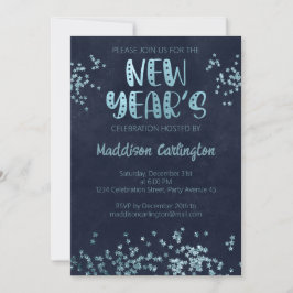 深いブルーアンドグリッタースターズニューイヤーパーティー 招待状