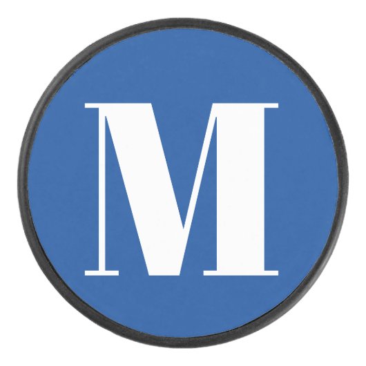 深いブルーイニシャルレターモノグラムモダンスタイリッシュ アイスホッケーパック (正面)