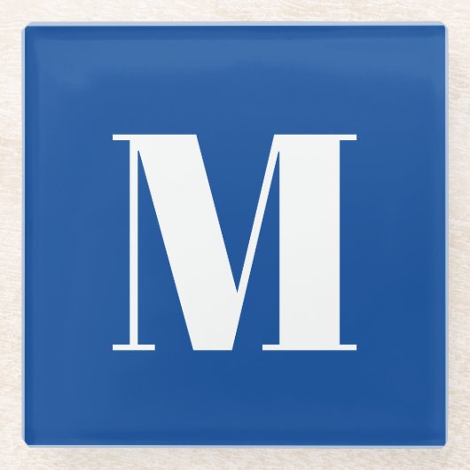 深いブルーイニシャルレターモノグラムモダンスタイリッシュ ガラスコースター (正面)