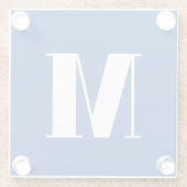 深いブルーイニシャルレターモノグラムモダンスタイリッシュ ガラスコースター (裏面)