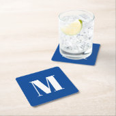 深いブルーイニシャルレターモノグラムモダンスタイリッシュ スクエアペーパーコースター (インサイチュ)