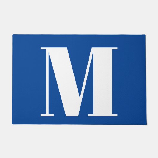 深いブルーイニシャルレターモノグラムモダンスタイリッシュ ドアマット (正面)