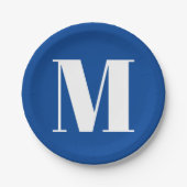 深いブルーイニシャルレターモノグラムモダンスタイリッシュ ペーパープレート (正面)