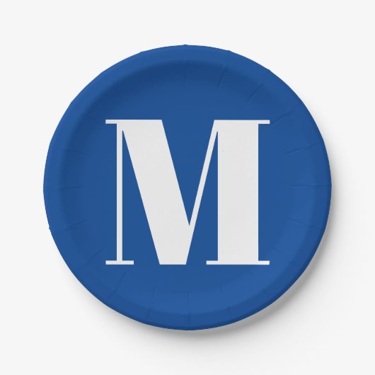 深いブルーイニシャルレターモノグラムモダンスタイリッシュ ペーパープレート (正面)