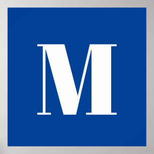 深いブルーイニシャルレターモノグラムモダンスタイリッシュ ポスター