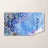 深いブルーインターウォーターリーフ海洋生物ファミリー バスタオルセット (ハンドタオル)