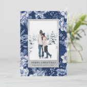 深いブルーウィンタークリスマスフォトカード 招待状 (スタンド正面)