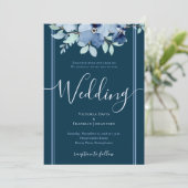 深いブルーウォーター色フローラエレガントな結婚式 招待状 (スタンド正面)