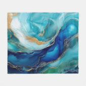 深いブルーエコー:抽象芸術アートの海 フリースブランケット (正面(横))