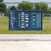 深いブルーオープンハウス不動産仲介業者ロゴウェルカム 横断幕 (インサイチュ)