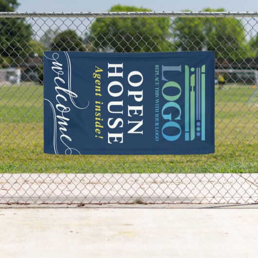 深いブルーオープンハウス不動産仲介業者ロゴウェルカム 横断幕 (インサイチュ)