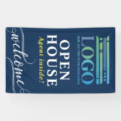 深いブルーオープンハウス不動産仲介業者ロゴウェルカム 横断幕 (横)